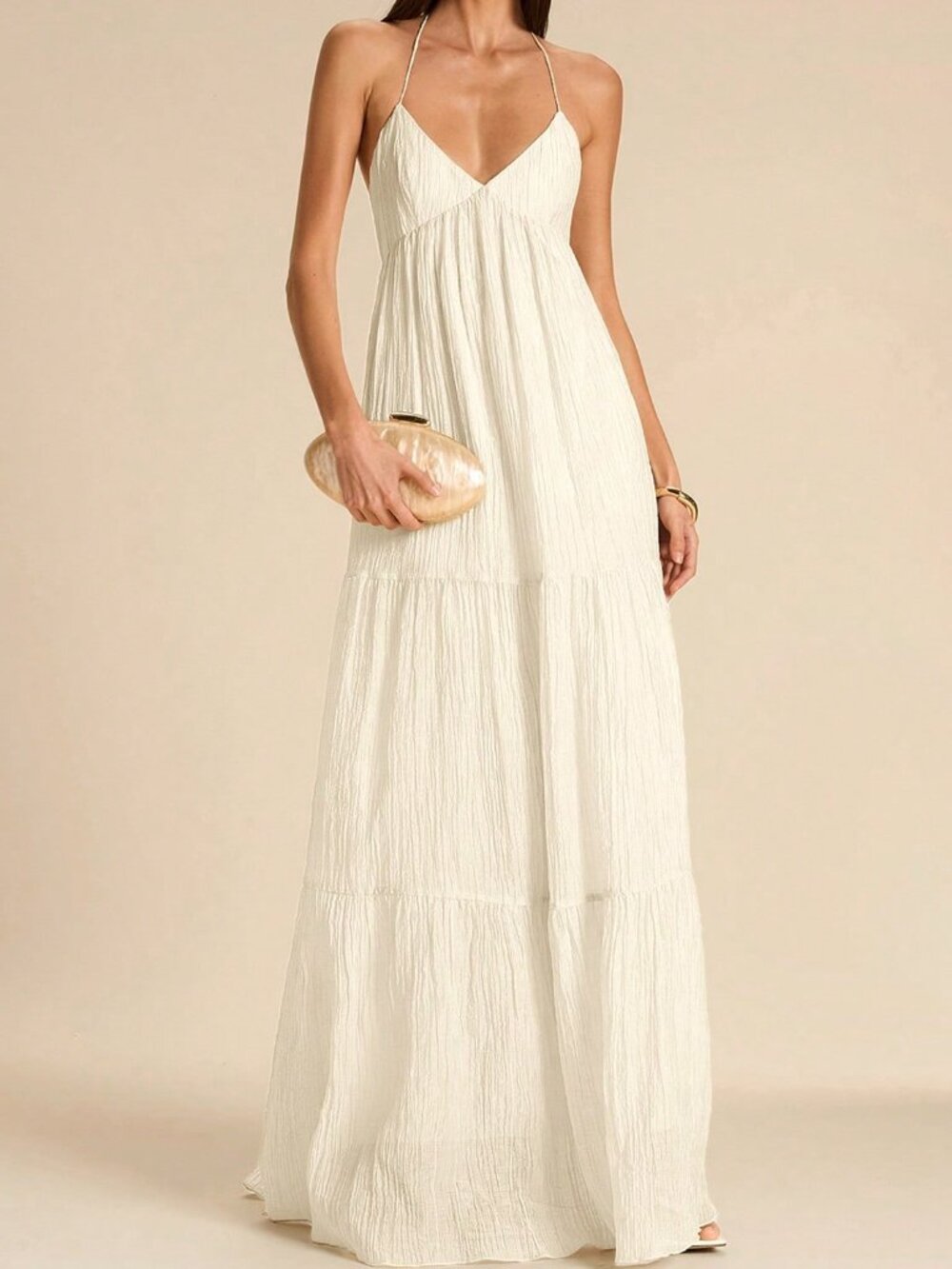 Apricot Boho Spaghetti Strap Women's Backless Tie Bow Pleated Dress - Picture 3 of 4